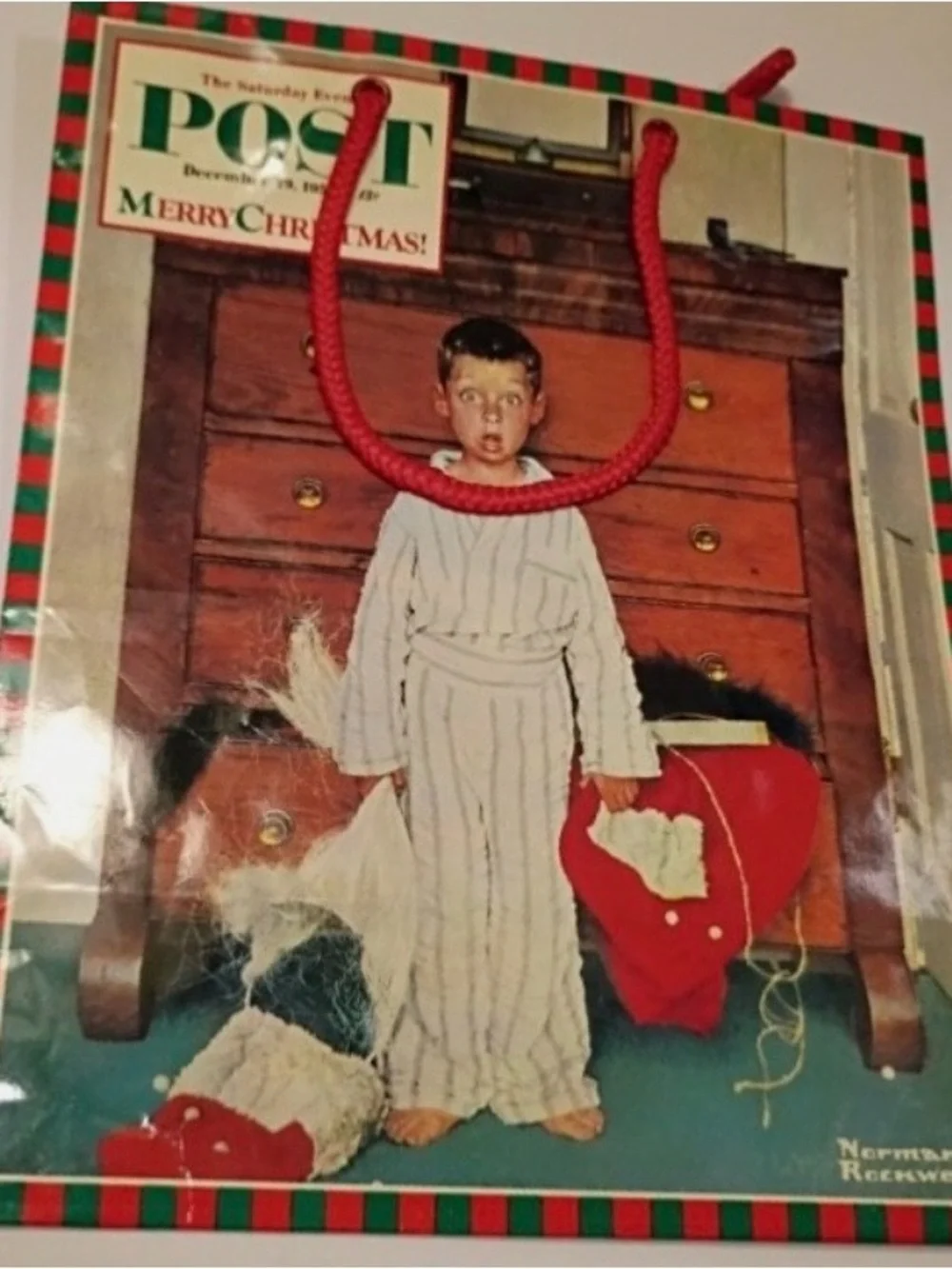 Bundle of 17 Vintage Norman Rockwell Christmas Gift Bags - Various sizes